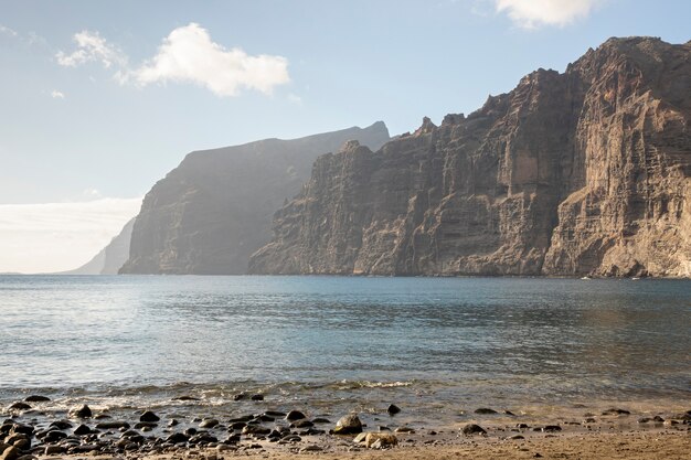 High cliff with cloudy sky