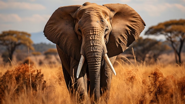 Foto gratuita elefante grigio ad alta risoluzione sul campo di erba marrone