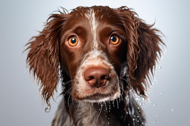 High resolution photo of irish setter isolated on grey background