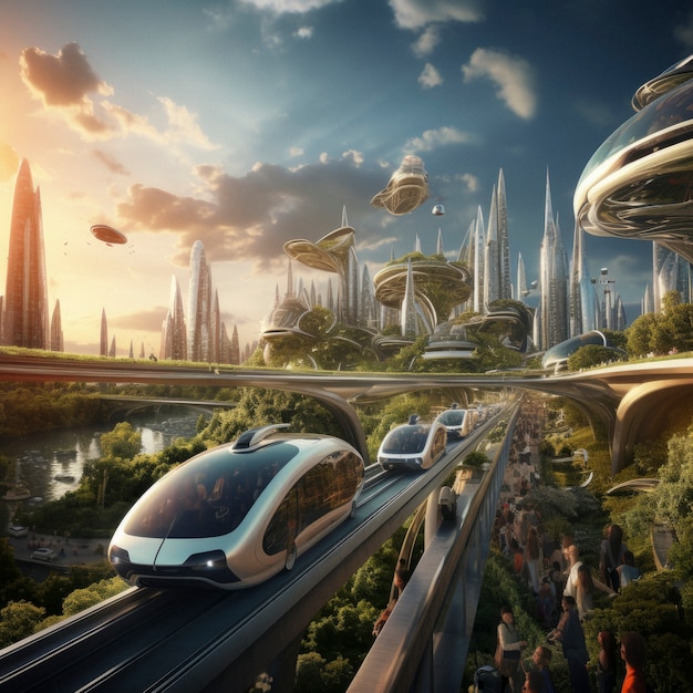 사람들을 위한 첨단 기술의 미래형 도시 여행
