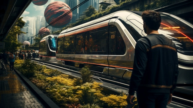 High tech futuristic urban travel for people