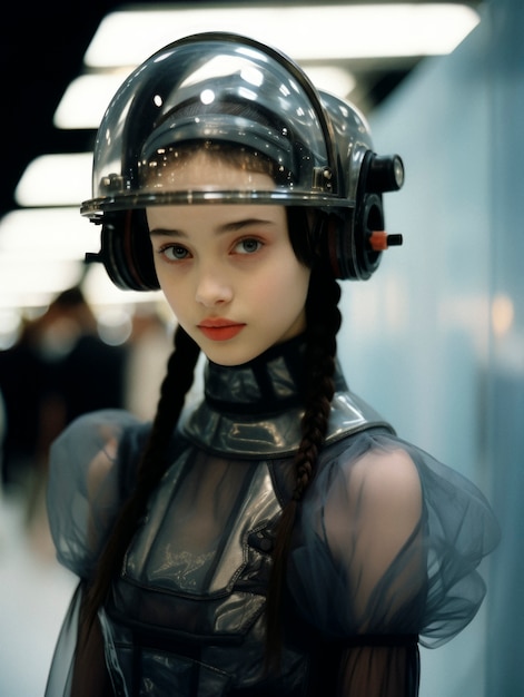 Foto gratuita ritratto ad alta tecnologia di una giovane ragazza con uno stile futuristico