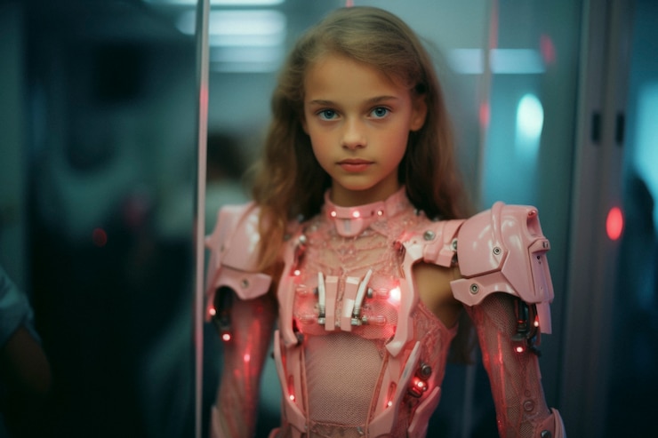 無料Photo 未来的なスタイルの若い女の子のハイテク肖像画