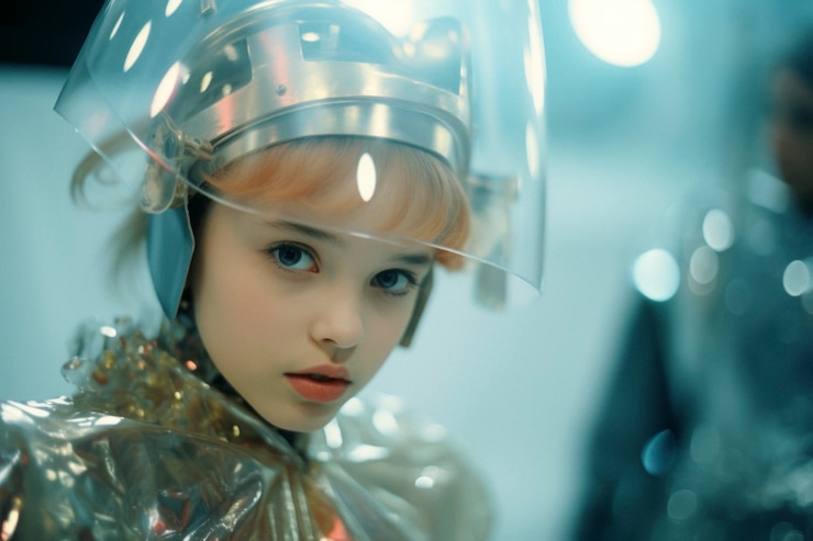 無料Photo 未来的なスタイルの若い女の子のハイテク肖像画