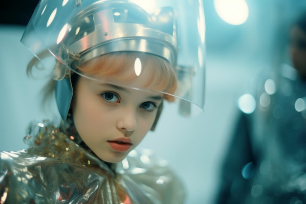 High tech portrait of young girl with futuristic style