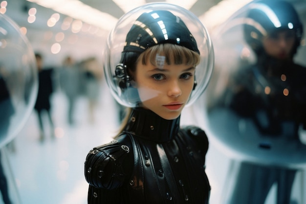 Foto gratuita ritratto ad alta tecnologia di una giovane ragazza con uno stile futuristico