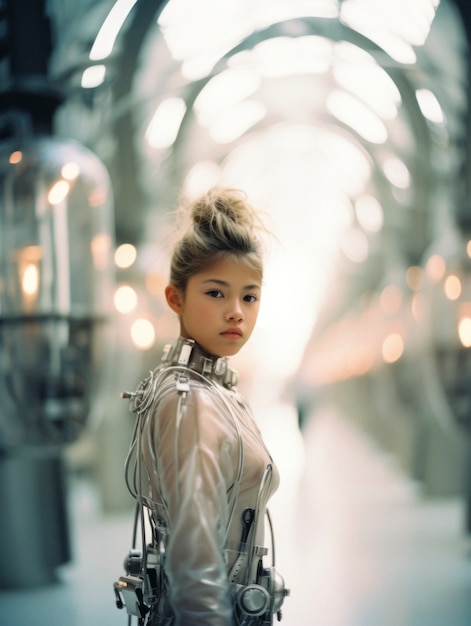 Free photo high tech portrait of young girl with futuristic style