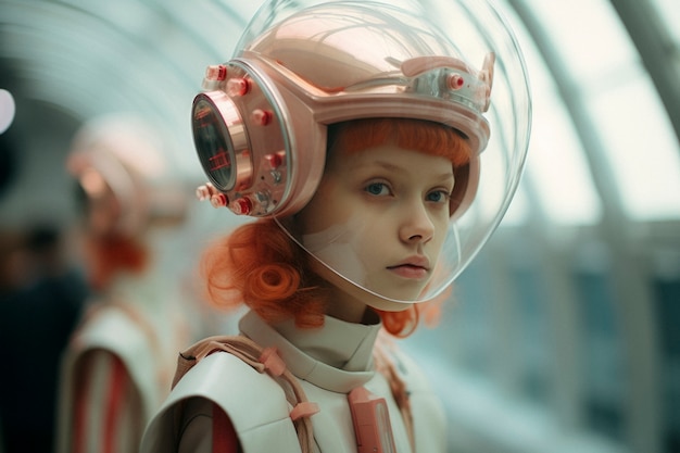 Foto gratuita ritratto ad alta tecnologia di una giovane ragazza con uno stile futuristico