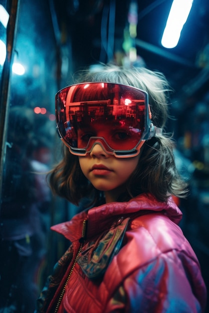 Foto gratuita ritratto ad alta tecnologia di una giovane ragazza con uno stile futuristico