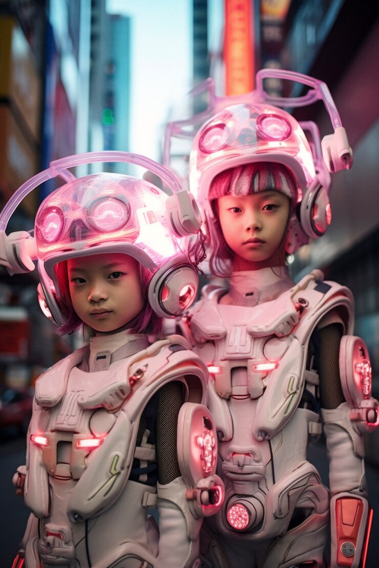無料Photo 未来的なスタイルの若い女の子のハイテク肖像画