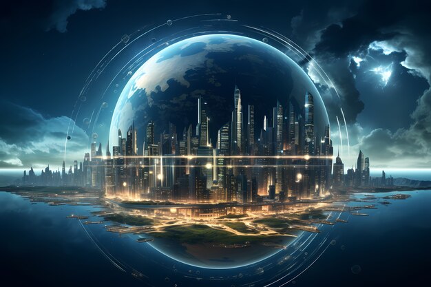 High tech view of futuristic earth