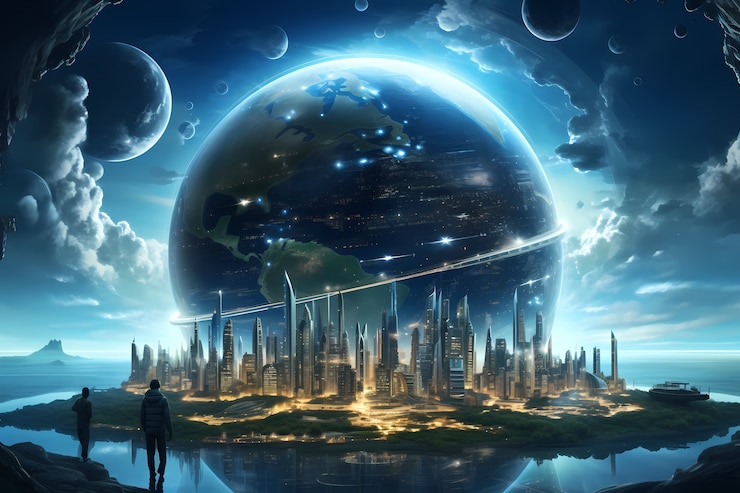Free Photo high tech view of futuristic earth