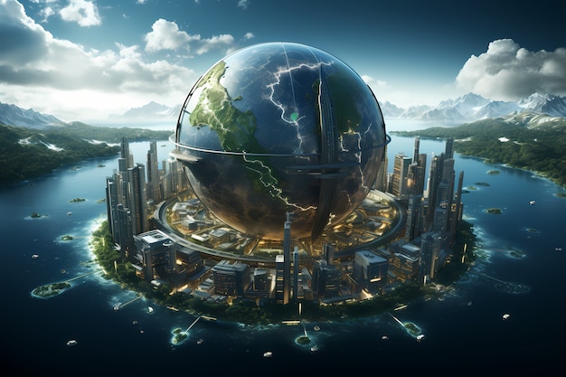 Free photo high tech view of futuristic earth