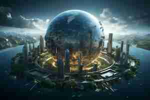 Free photo high tech view of futuristic earth