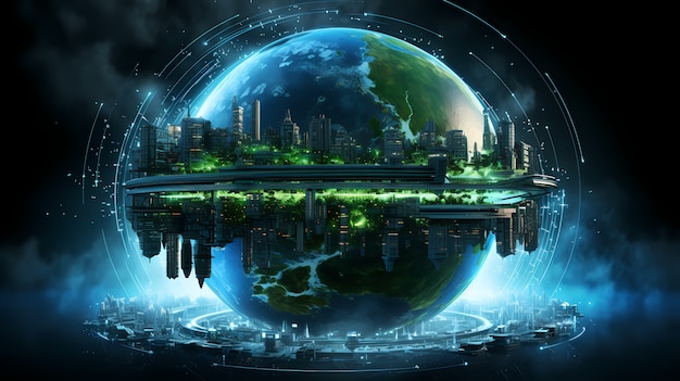 Free photo high tech view of futuristic earth