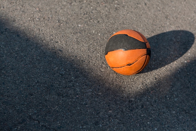 High view basketball on asphalt