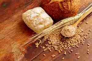 Free photo high view of bread and seeds