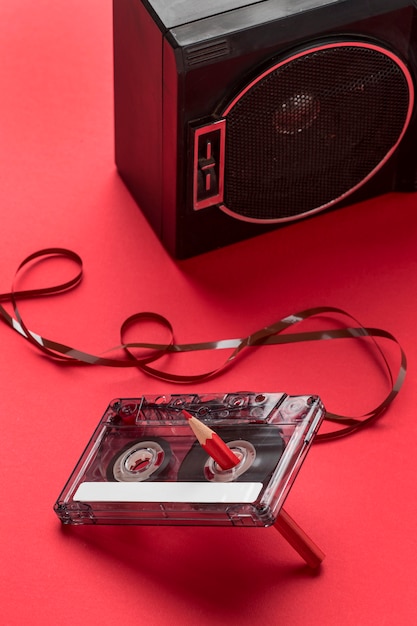 High view cassette tape with pencil