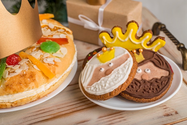 Free photo high view dessert happy epiphany