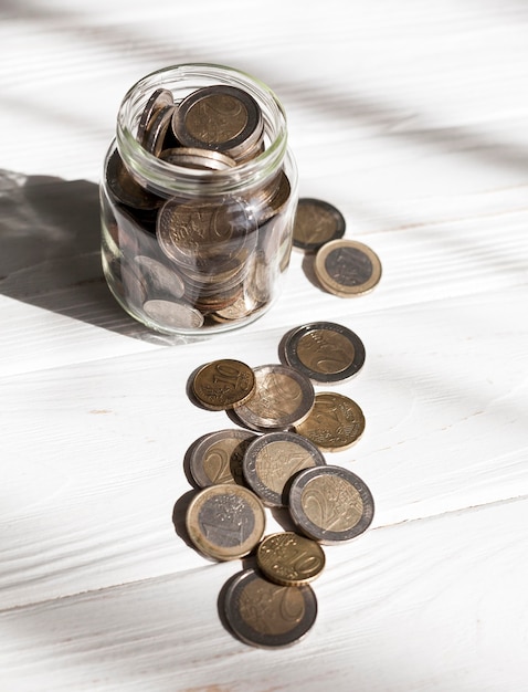 Free Photo high view jar full of coins