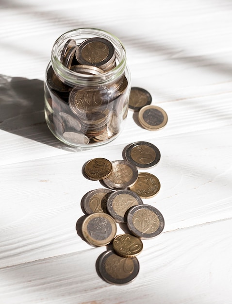 High view jar full of coins