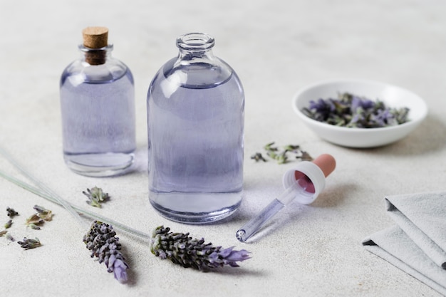 High view natural lavender oils Free Photo