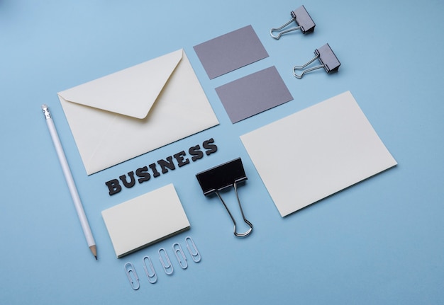 high view office items and business cards