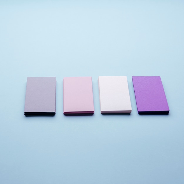 High view pastel-coloured business cards