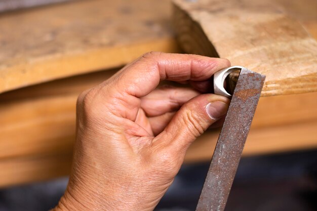 High view person measuring a ring