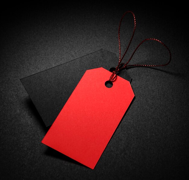 High view red and black price tags with shadow