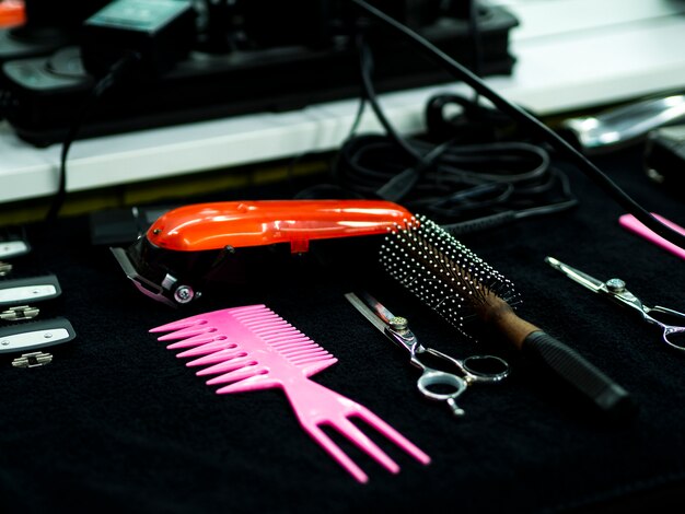 High view shot of accessories for barber shop