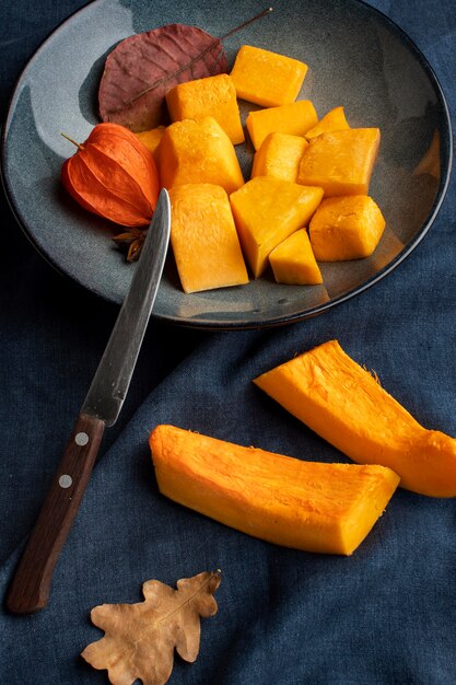 High view slices of pumpkin