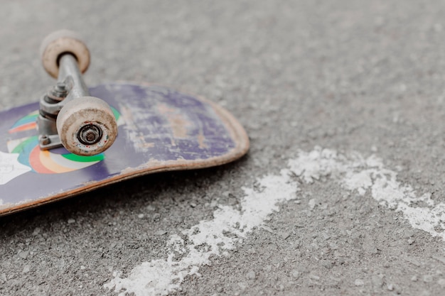 High view upside down skateboard