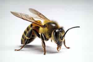 Free photo highly detailed macro image of a bee isolated on white background background ai generative