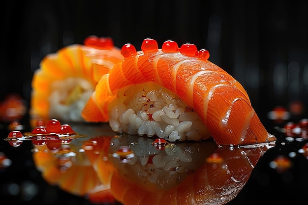 Free photo highly detailed seafood sushi dish with simple black background