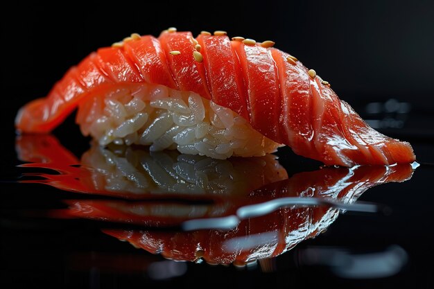 Высоко детальное блюдо суши с морепродуктами на простом черном фоне