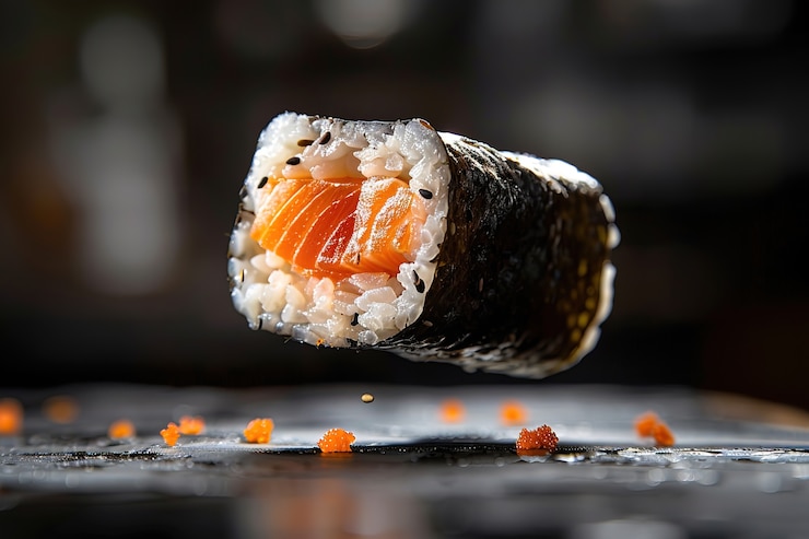 Free Photo highly detailed seafood sushi dish with simple black background