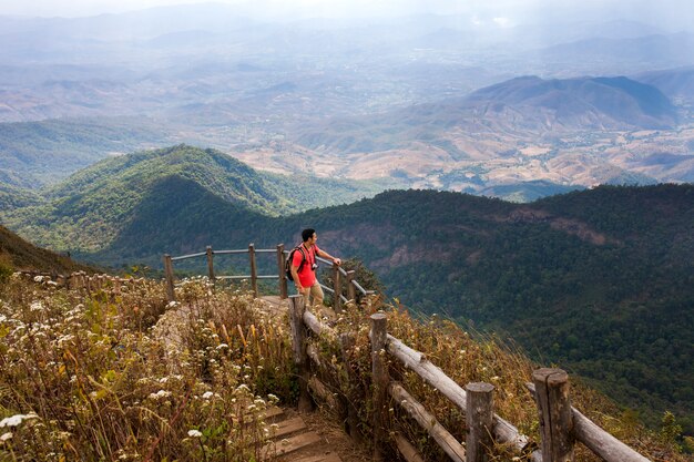 Hiker in a beautiful mountain landscape