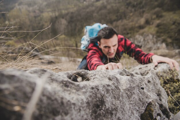 Hiker climbing outdoors