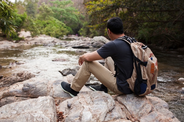 Hiker at river