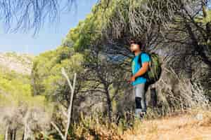 Free photo hiker standing in forest