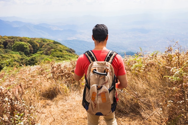 Hiker с горной панорамой