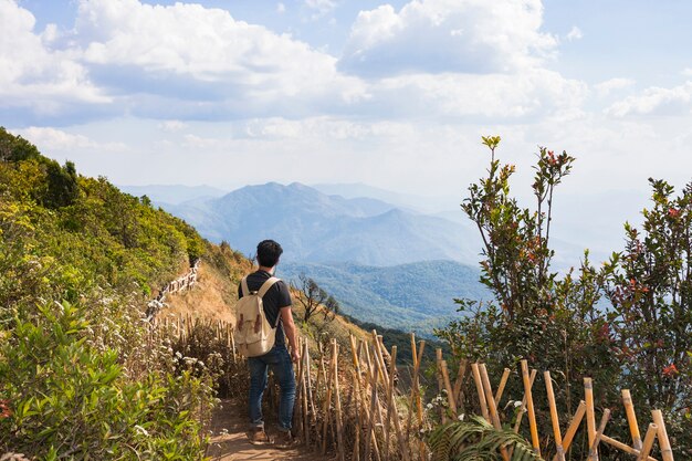 Hiker with mountain panorama