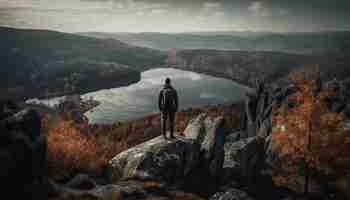 Foto gratuita picco di montagna escursionistico che gode della solitudine generata dall'intelligenza artificiale