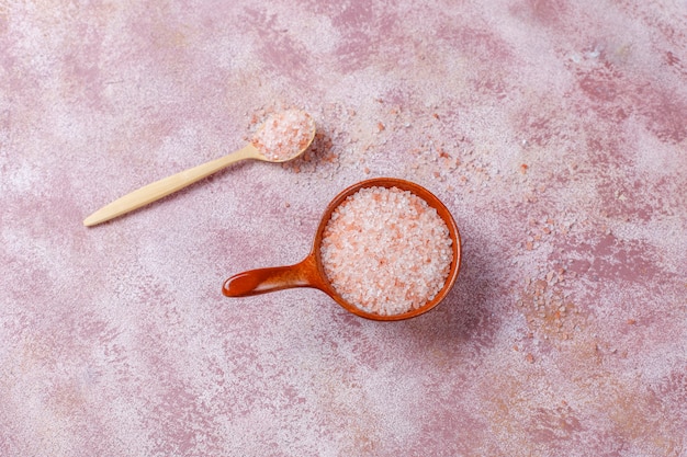 Free photo himalayan pink salt, top view