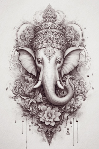 Free photo hindu deity ganesha pencil sketch on paper