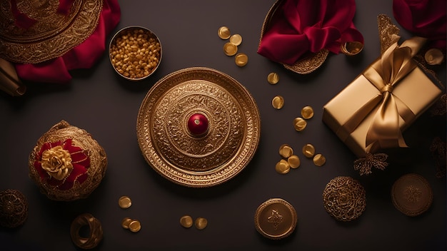 Free photo hindu festival diwali background diwali diya with golden diya on dark background