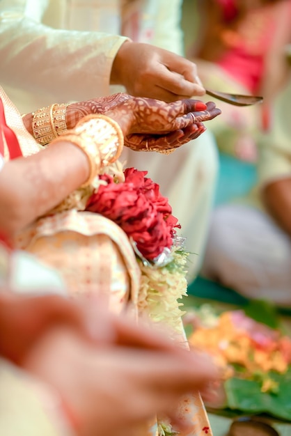 Free photo hindu or indian wedding ceremony rituals and traditions ( vivaah homa-sacred fire rituals)