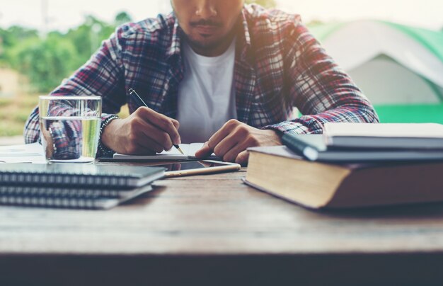 Hipster Businessman Working writing Determine Workspace Lifestyl