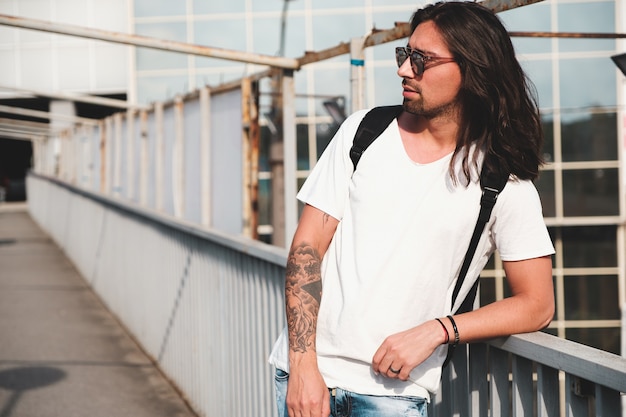Hipster model with long hair